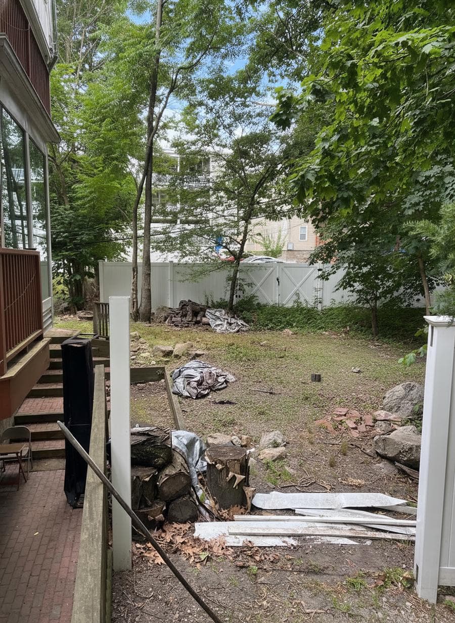 Paver walkway and vinyl fence in Bridgewater, MA
